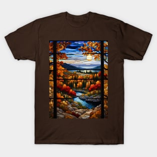 Stained Glass Window Of Autumn Scenery T-Shirt